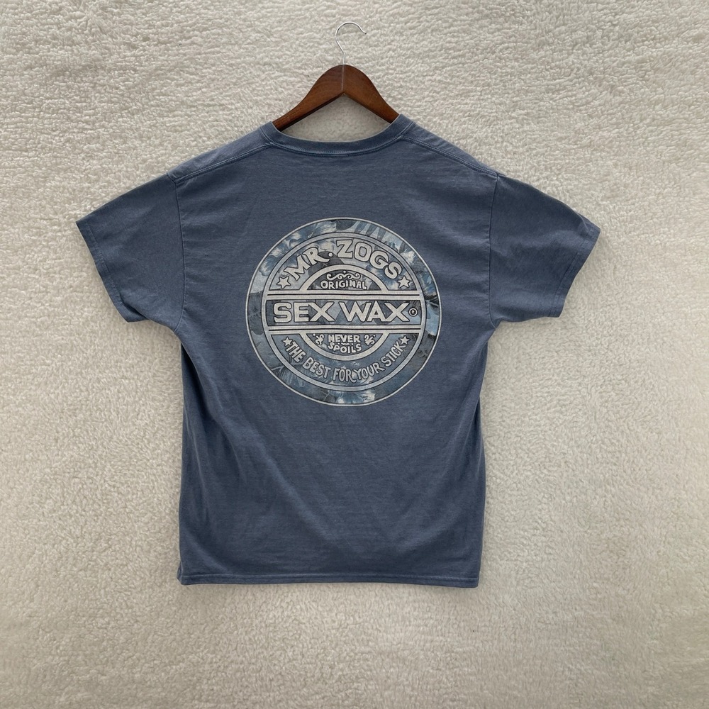 Mr Zogs Sex Wax Shirt Mens Large Blue Short Sleeve Surfing Graphic Skate Beach
